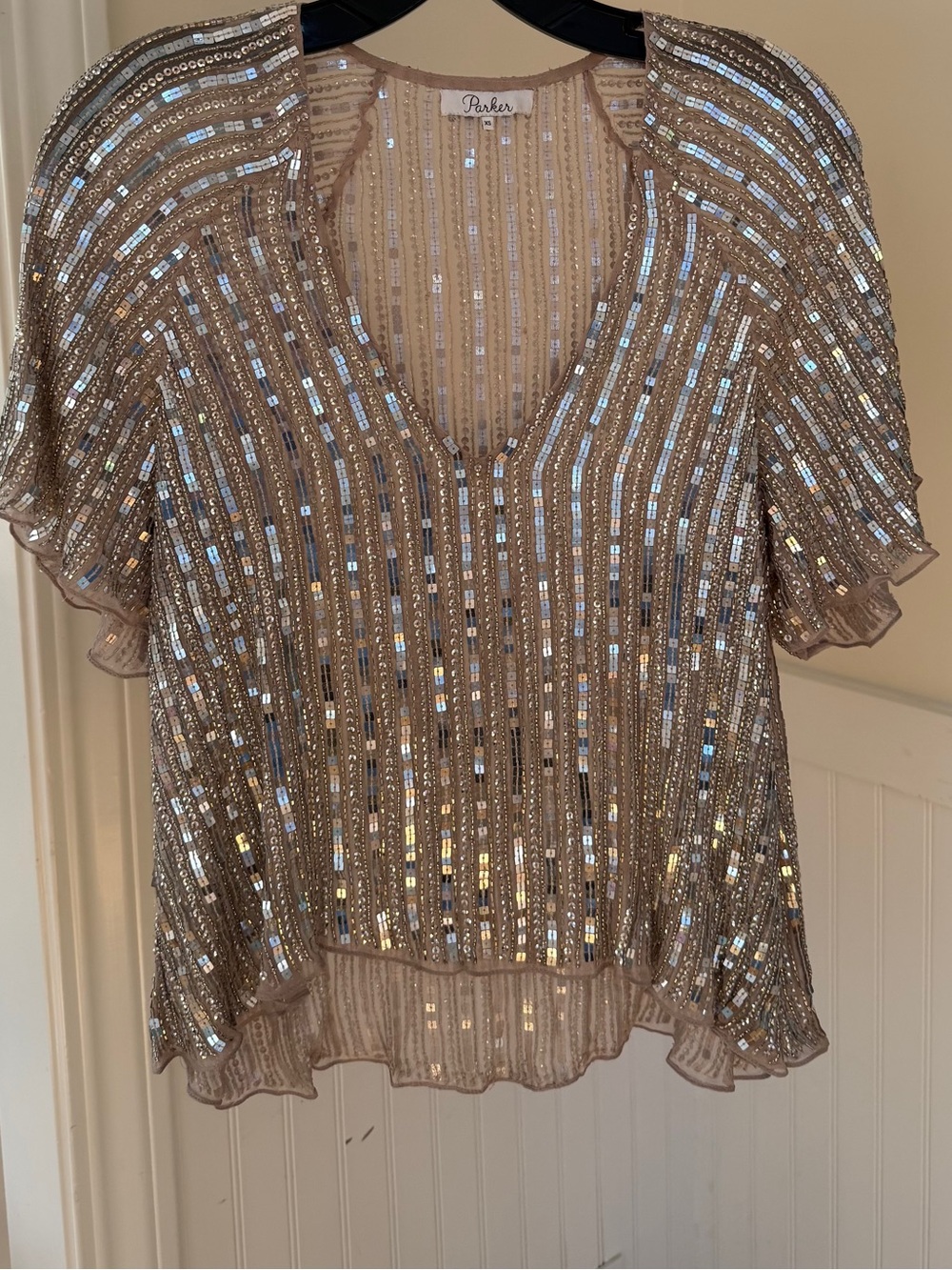 Parker Champagne Sequin V-Neck Blouse